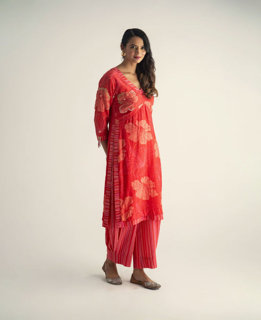 Red Floral Straight Kurta
