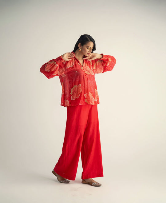 Red Floral Top with Pants