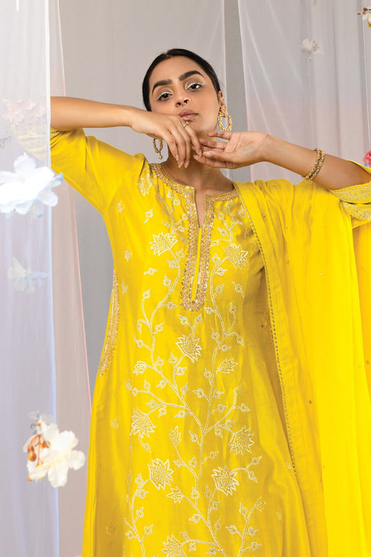 Kyra Three Kali Chanderi Suit Set