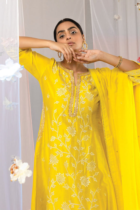 Kyra Three Kali Chanderi Suit Set