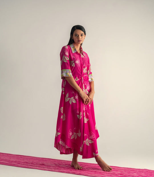 Embroidered Collar Drape Dress