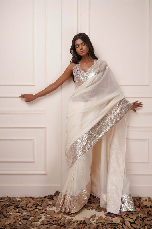 Chanderi Saree With Halter Blouse