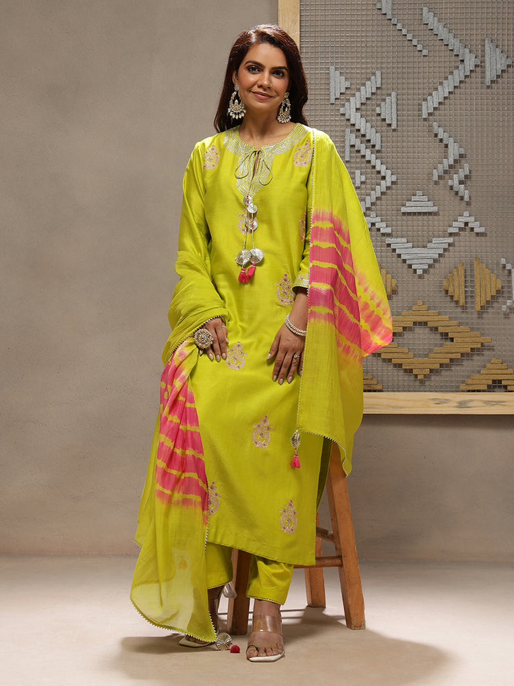 Lime Peony Kurta Set