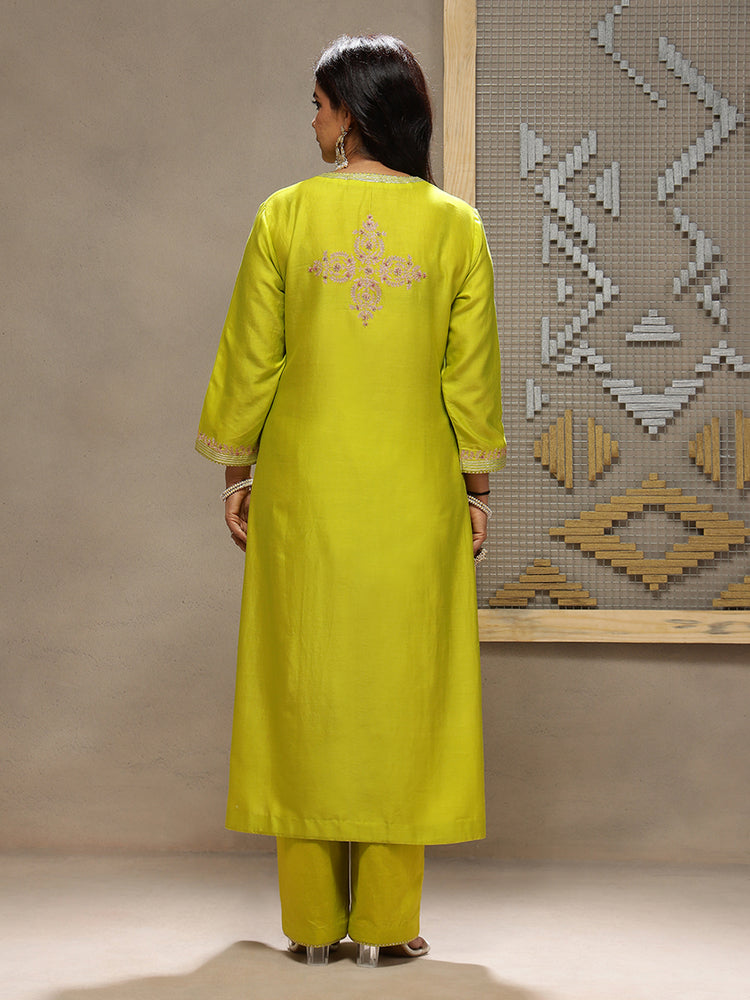Lime Peony Kurta Set