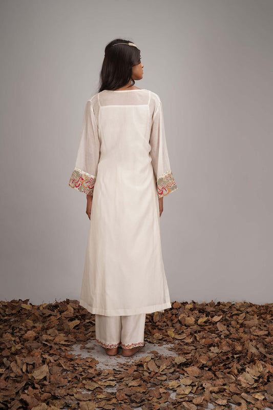 Straight Chanderi Kurta With Cuff Embroidery